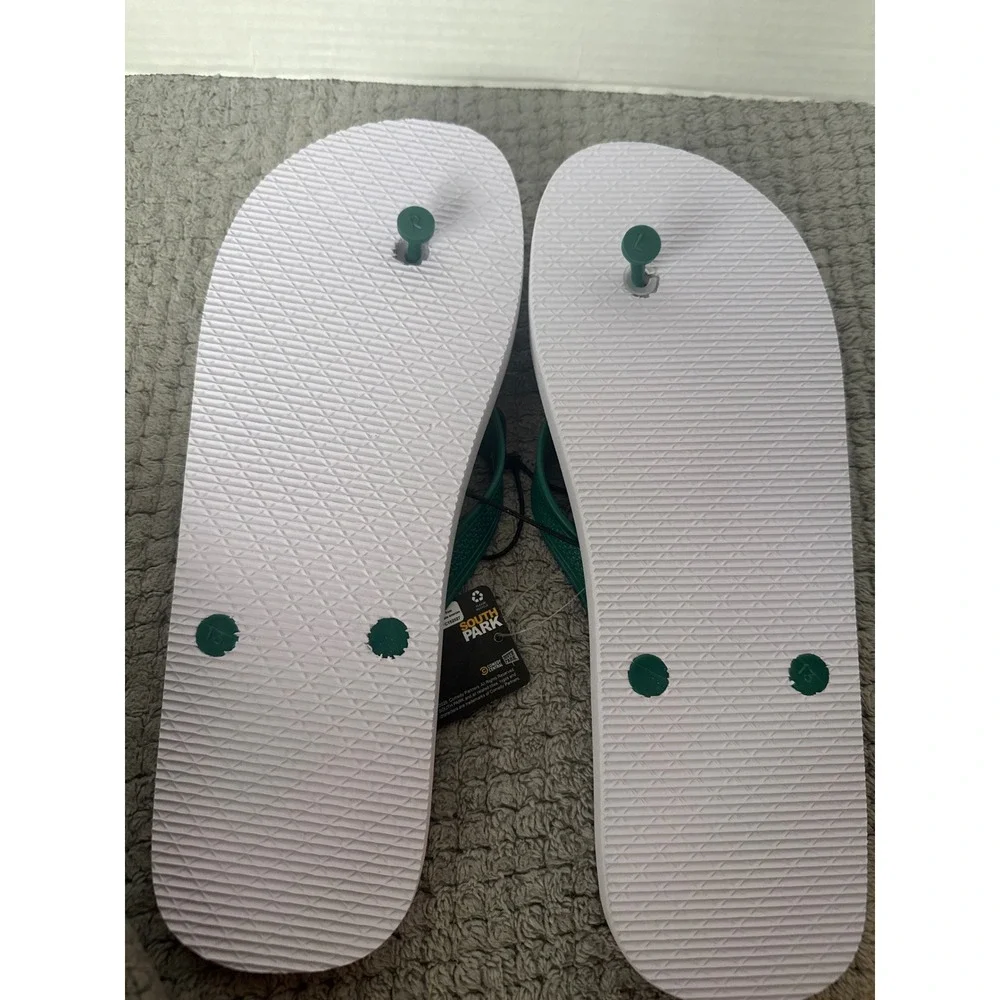 South Park Mens Graphic Flip Flops Green Stan Kyle Cartman Kenny Sandals NEW